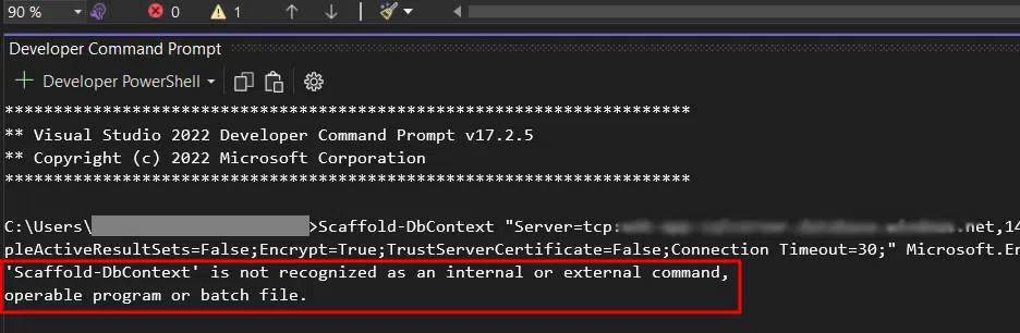 How to resolve Scaffold-DbContext' is not recognized as an internal or external command