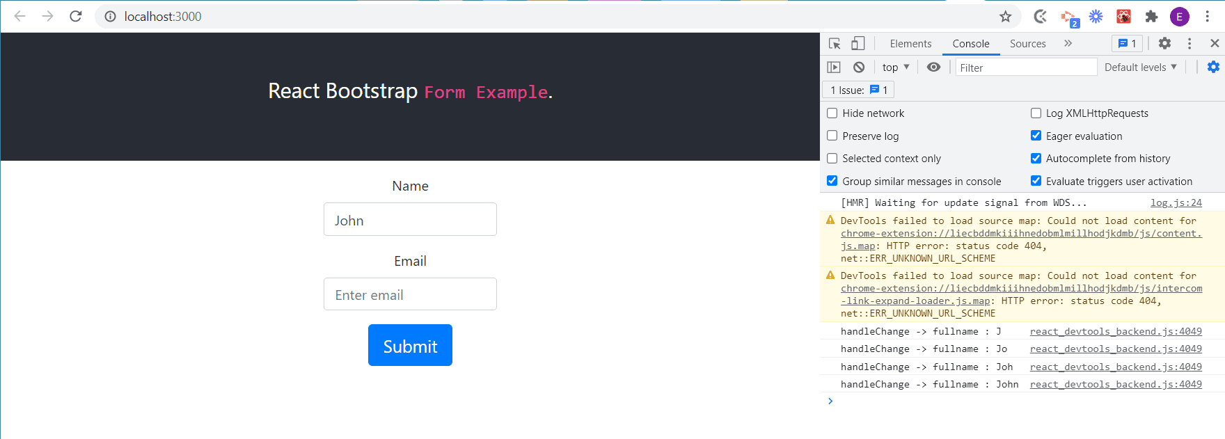 Bootstrap React Forms - part 2, validation and errors