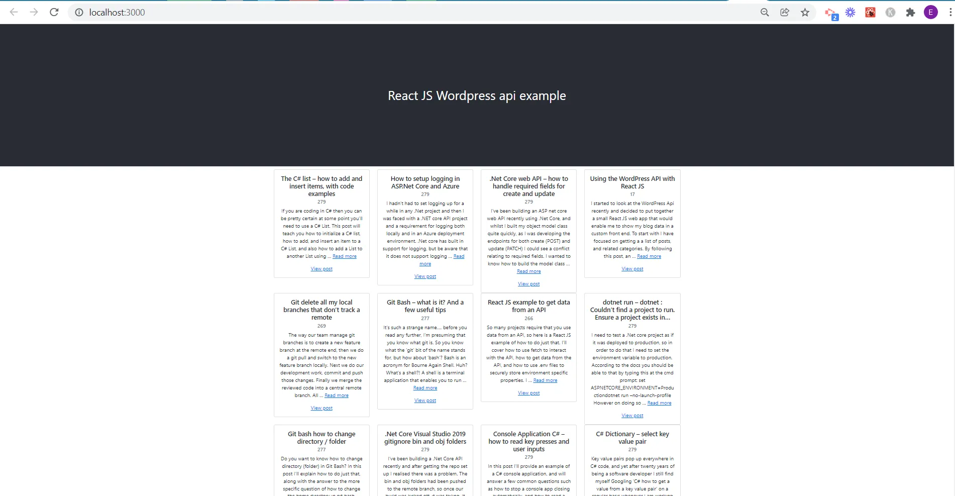 show react bootstrap cards in grid